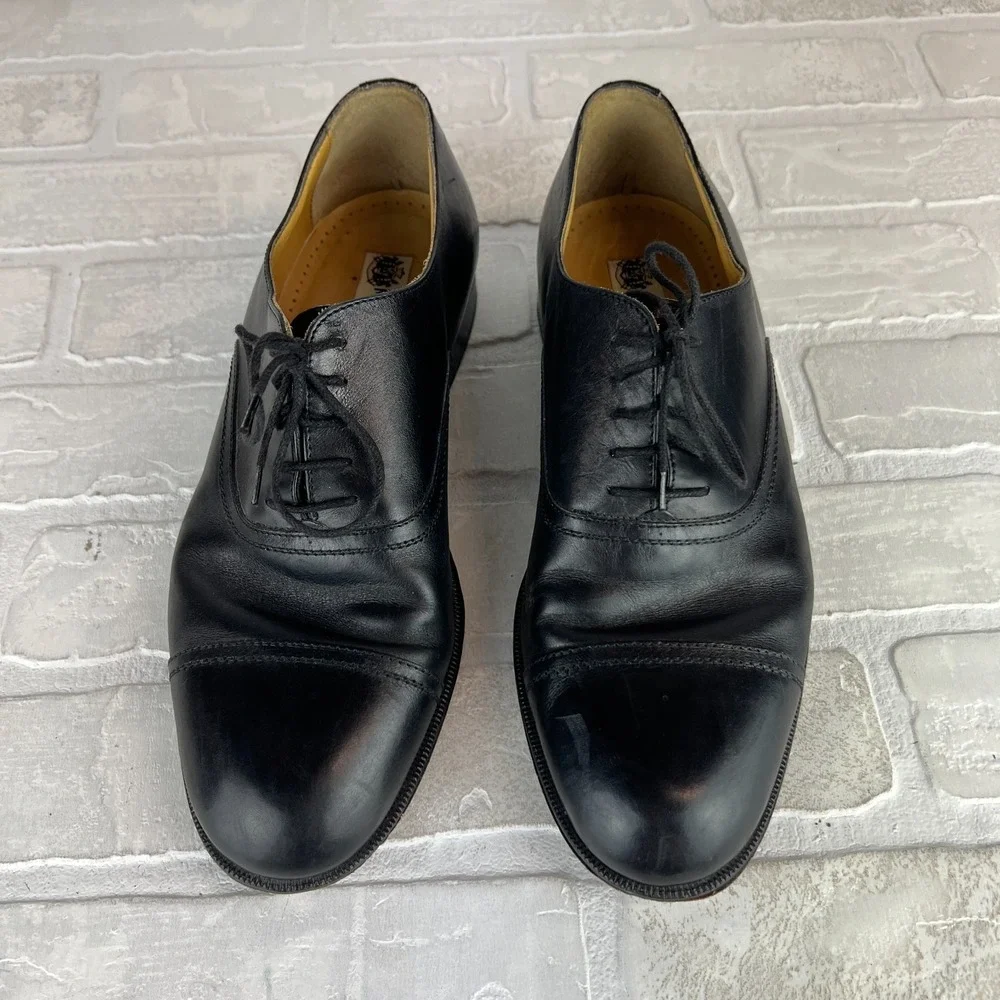 Mario Fagni Oxford Dress Shoes Mens 8.5 Black Leather Cap Toe Classic Lace Italy